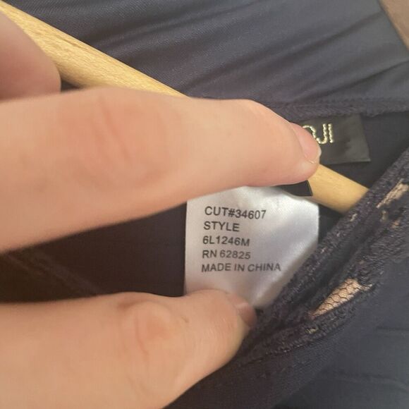 Tadashi Shoji Dress Women Small Blue Midi Navy Nude Pintuck Jersey Lace Tank - Picture 2 of 8